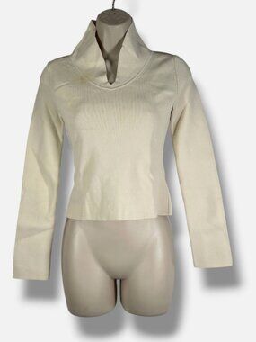 Khaite Women's Ivory Knit Collared Long Sleeve Top Size XS